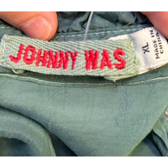 Johnny Was Embroidered Silk Blouse Green XL - Picture 6 of 6